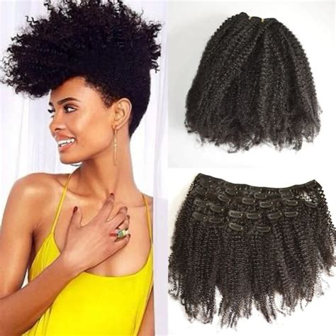 Malaysian Afro Kinky Curly Clip In Human Hair Extensions 7piecesset