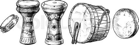Vector Hand Drawn Set Of Middle Eastern Percussion Instruments Riq