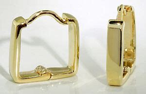 Square Huggie Earrings 10k Yellow Gold Hinged Opening EBay