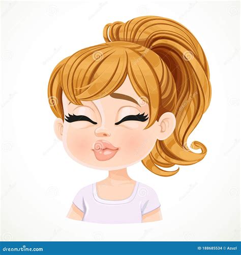 Beautiful Kisses Cartoon Fair Haired Girl With Hair Gathered In