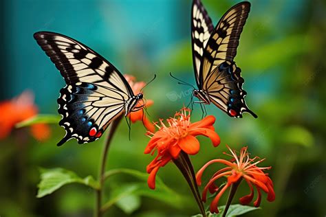 Two Butterflies Sitting On A Red Flower Background Gyeonggi Do High