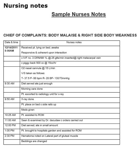 Nursing Notes Template Free