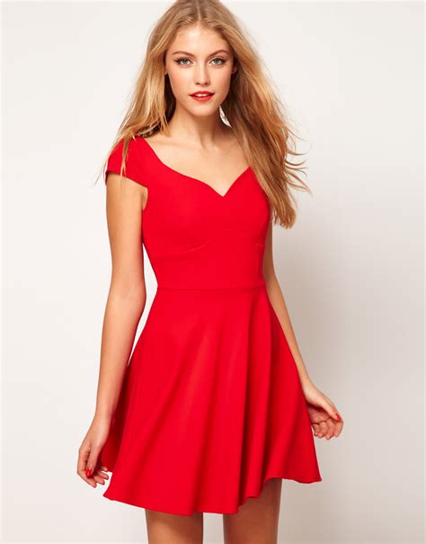 Lyst Asos Skater Dress With Wide Waistband In Red