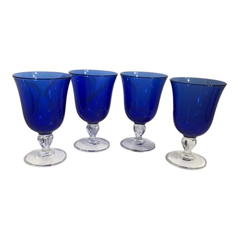 Vintage Contemporary Sapphire Royal Cobalt Blue Cristal D Arques Twisted Clear Stem Water