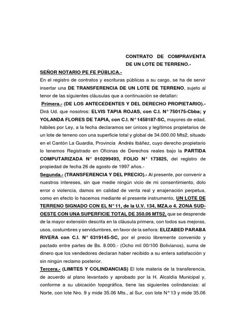 Contrato De Compraventa De Un Lote De Terreno Conceptos Legales