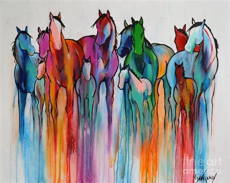 Rainbow Horses Painting By Cher Devereaux Artpainting Watercolorarts