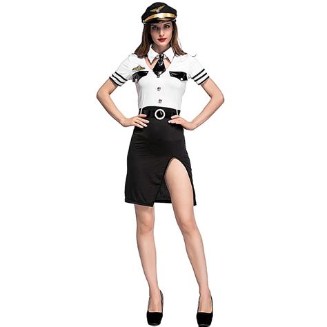 ladies sexy air hostess stewardess flight attendant pilot captain costume hallowmas party