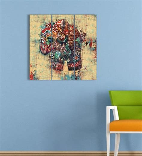 Go Hooked 3 Panel Wall Decor Art Elephant By Go Hooked Online Wall