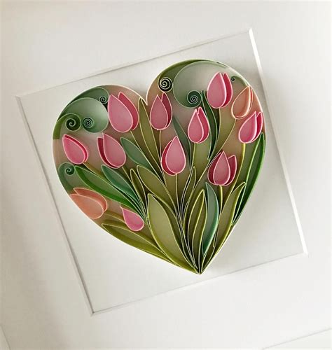 Quilling Heart Quilled Tulips Heart Wedding Handcrafted Etsy In 2020
