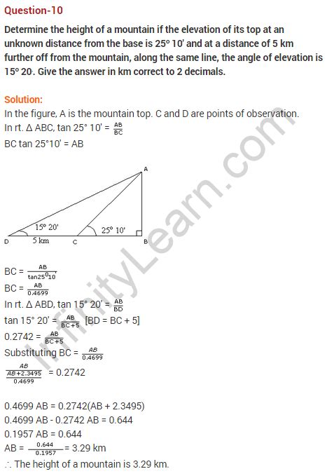 Applications Of Trigonometry Class 10 Extra Questions Maths Chapter 9