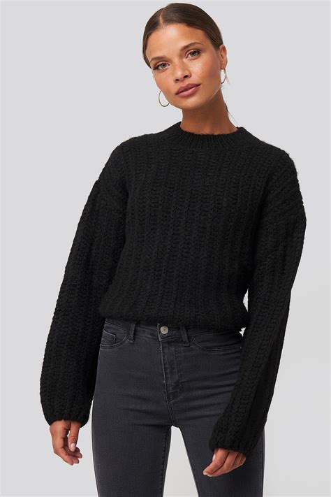 Round Neck Heavy Knit Sweater Black Na
