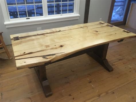 Live Edge Hickory Slab Table With Barn Wood Base By Lightfootltd