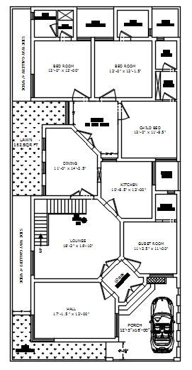 36x75 2 Bhk House Plan Drawing Dwg File Cadbull