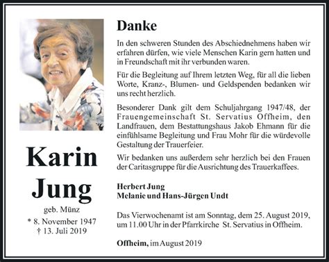 Wählen sie aus erstklassigen inhalten zum thema karin seehofer in höchster qualität. Traueranzeigen von Karin Jung | trauer-rheinmain.de