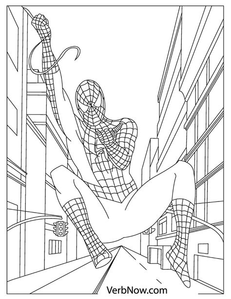 A Front View Illustration Of Spider Man Swinging From A Building Get