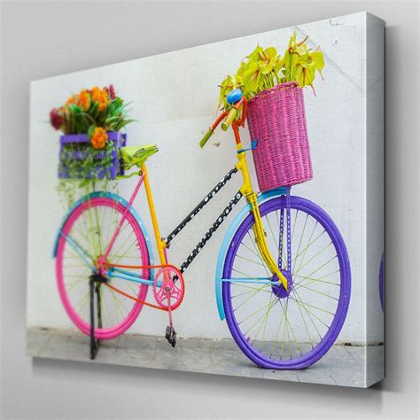 Fl390 Flowers In Bicycle Basket Canvas Wall Art Multi Panel Split