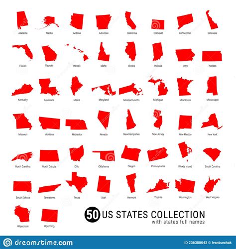 50 Us States Vector Collection High Detailed Red Silhouette Maps Of