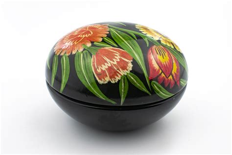 Vintage Handpainted Round Trinket Box With Floral Artwork Etsy Uk