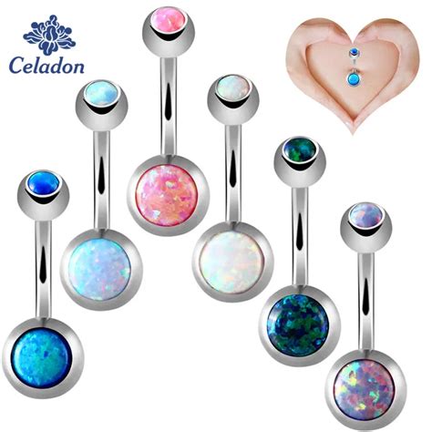 Opal Stone Belly Button Colorful Ring Sexy Woman Belly Piercing Barbell