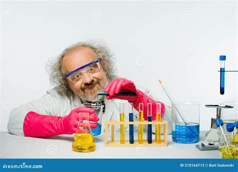 Mad Scientist Mixing Chemicals In A Lab Stock Image Image Of Funny