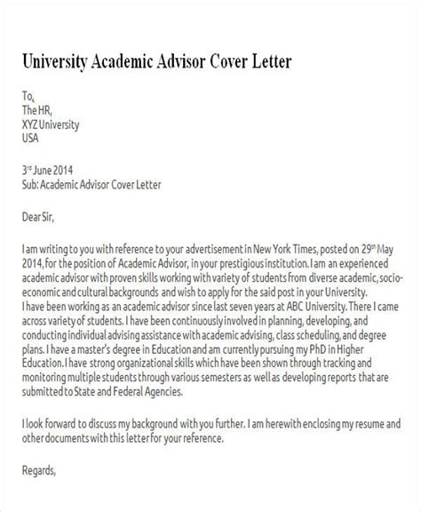 Free 6 Sample Academic Advisor Cover Letter Templates In Pdf Ms Word
