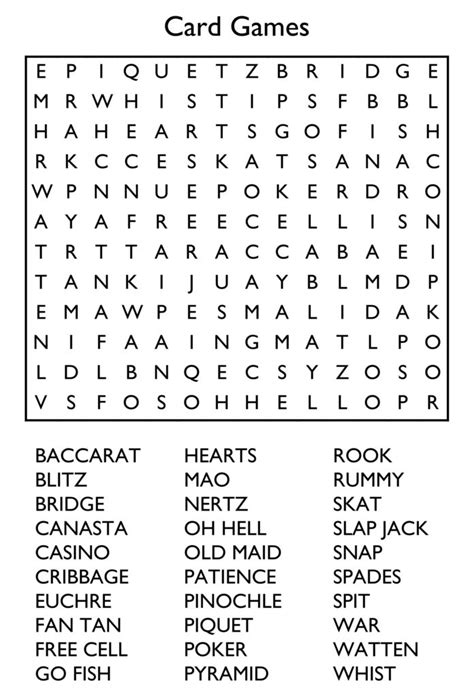 Printable Word Search Card Games