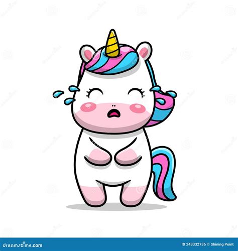 Cute Unicorn Crying Cartoon Icon Illustration Stock Vector