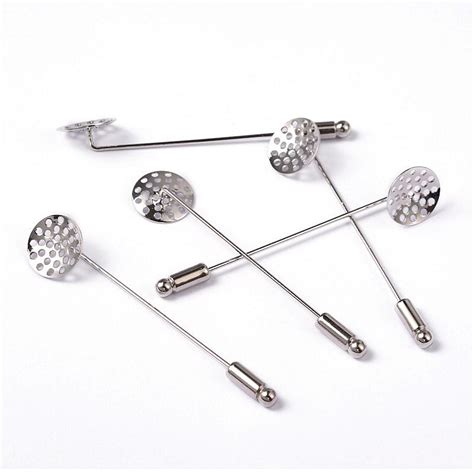 Platinum Brooch DIY Findings Pin Back Sharp Tip Flat Pad With Stopper