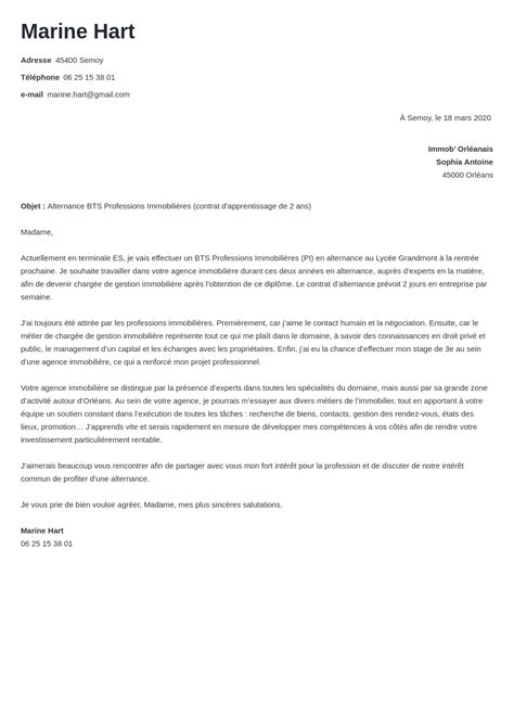 Lettre De Motivation Bts Immobilier Alternance Communaut Mcms