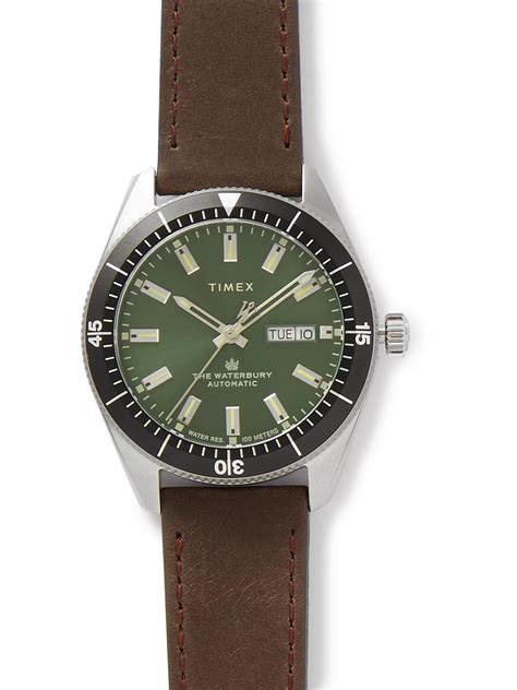 Timex Waterbury Dive Automatic Mm Stainless Steel And Leather Watch