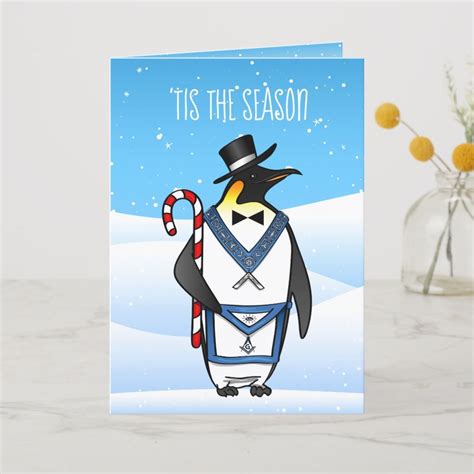 Masonic Christmas Cards Freemason Holiday Penguin Size 5 X 7
