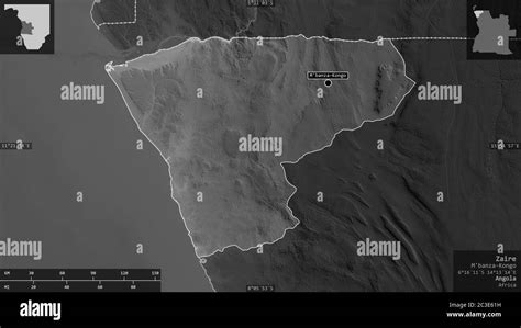 Zaire Province Of Angola Grayscaled Map With Lakes And Rivers Shape