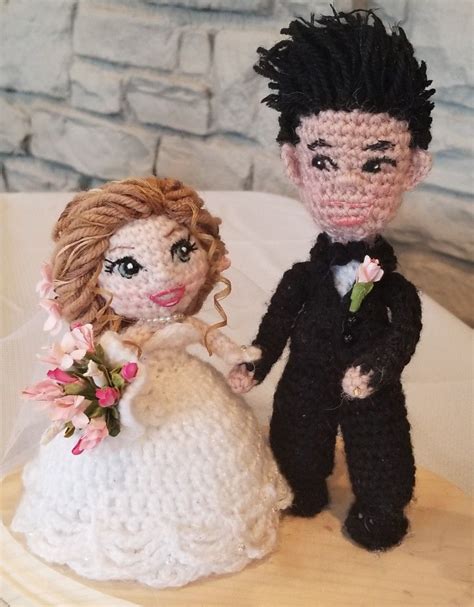 crocheted bride and groom dolls i made of my daughter and her fiance crochet crochet hats cute