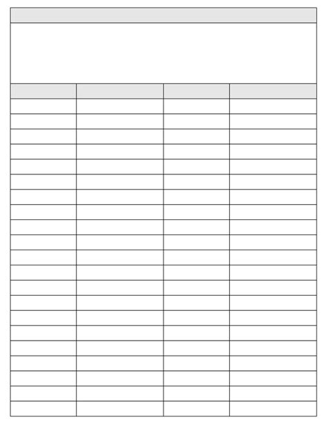 Printable Blank 4 Column Chart Templates