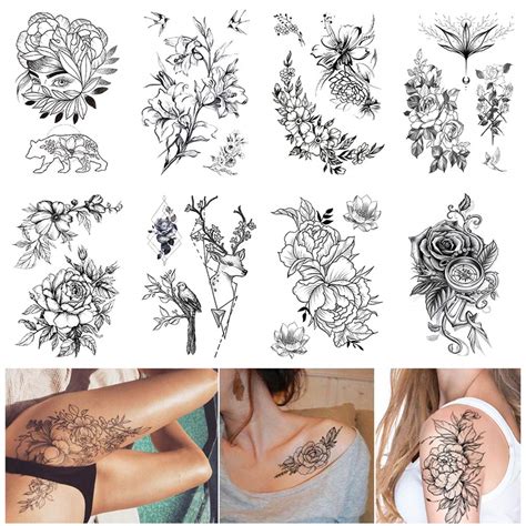 buy large realistic flower temporary tattoos for women adults girls black rose floral tattoo