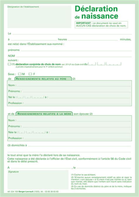 D Claration De Naissance D Clarations Et Enregistrements Naissances Tat Civil Bureau