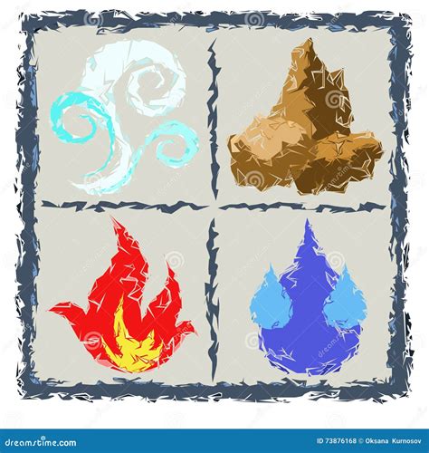 Vier Elemente Der Elemente Luft Wasser Feuer Erde Stock Abbildung