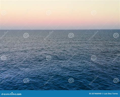 Horizon Of The Mediterranean Sea In The Sunset Summer Stock Photo