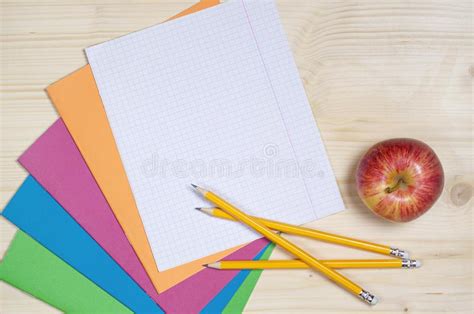 School Notebooks Pencils And Apple Stock Photo Image Of Stationery
