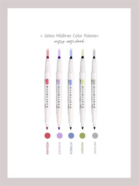 Zebra Mildliner Color Palette Digital Planner Color Codes
