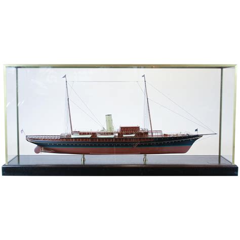 Steam Yacht Corsair Of 1930 Ship Model In Wood Display Case With