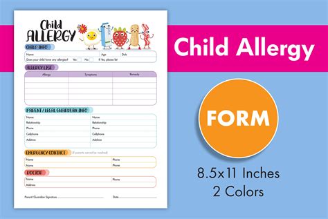 Child Allergy Form Daycare Allergy List Childcare Center Etsy