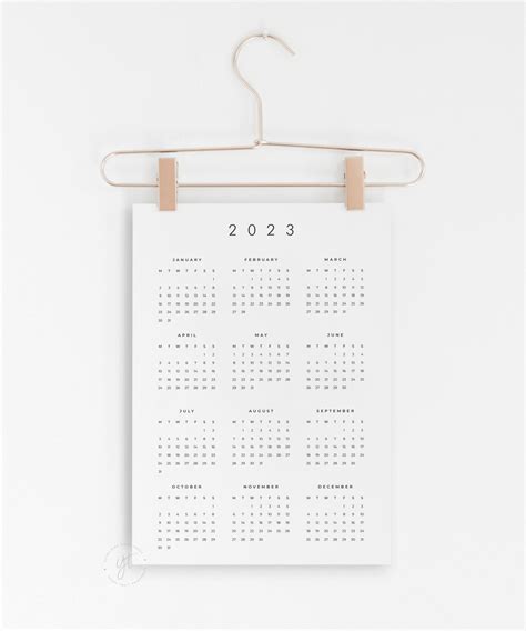 2023 Yearly Calendar Printable Minimalist Year At A Glance Etsy