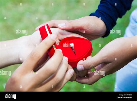 Man Giving Wedding Ring To Her Girl Friend Stock Photo Alamy