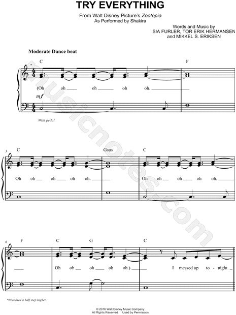 Print And Download Sheet Music For Try Everything By Shakira Sheet