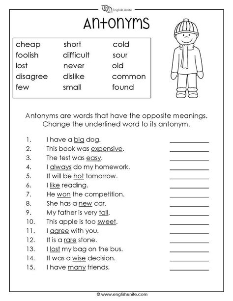 Antonyms Worksheet 1 Parts Of Speech Worksheets English Grammar