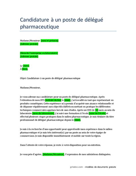 Lettre De Motivation Pour Un Poste De D L Gu Pharmaceutique Doc Pdf