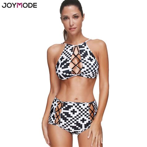 Joymode Bandage Bikini Set High Waist Swimsuit Two Pieces Women Lace Up Biquini Mujer Halter