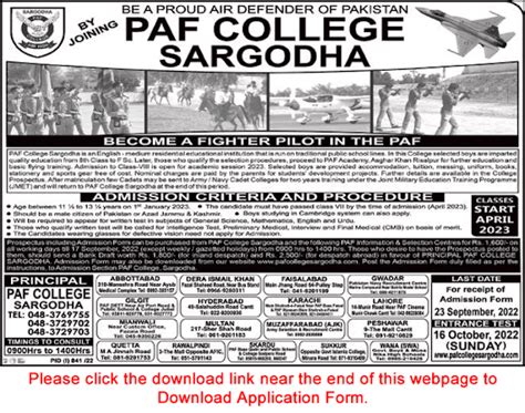 Paf College Sargodha Admission 8th Class 2022 2023 Join To Be A Gd