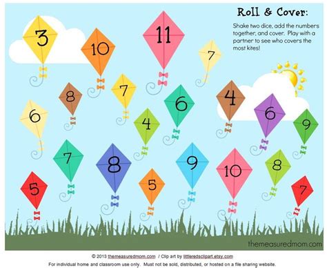 Kite Roll And Cover Games The Measured Mom Addition Games Math Card